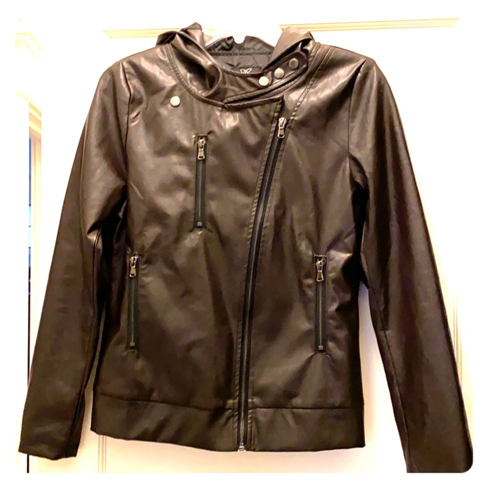 Brown Pleather Jacket with Hood